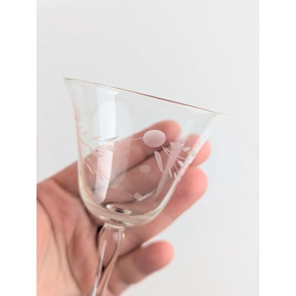 Set of 4 Etched Crystal Cocktail Glasses Dot & Swag Vintage 1940s Willow Moon - Picture 6 of 8